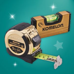 Komelon 5M (16Ft) Gold Powerblade Tape With Free Mini Level - Stone Builders Merchants